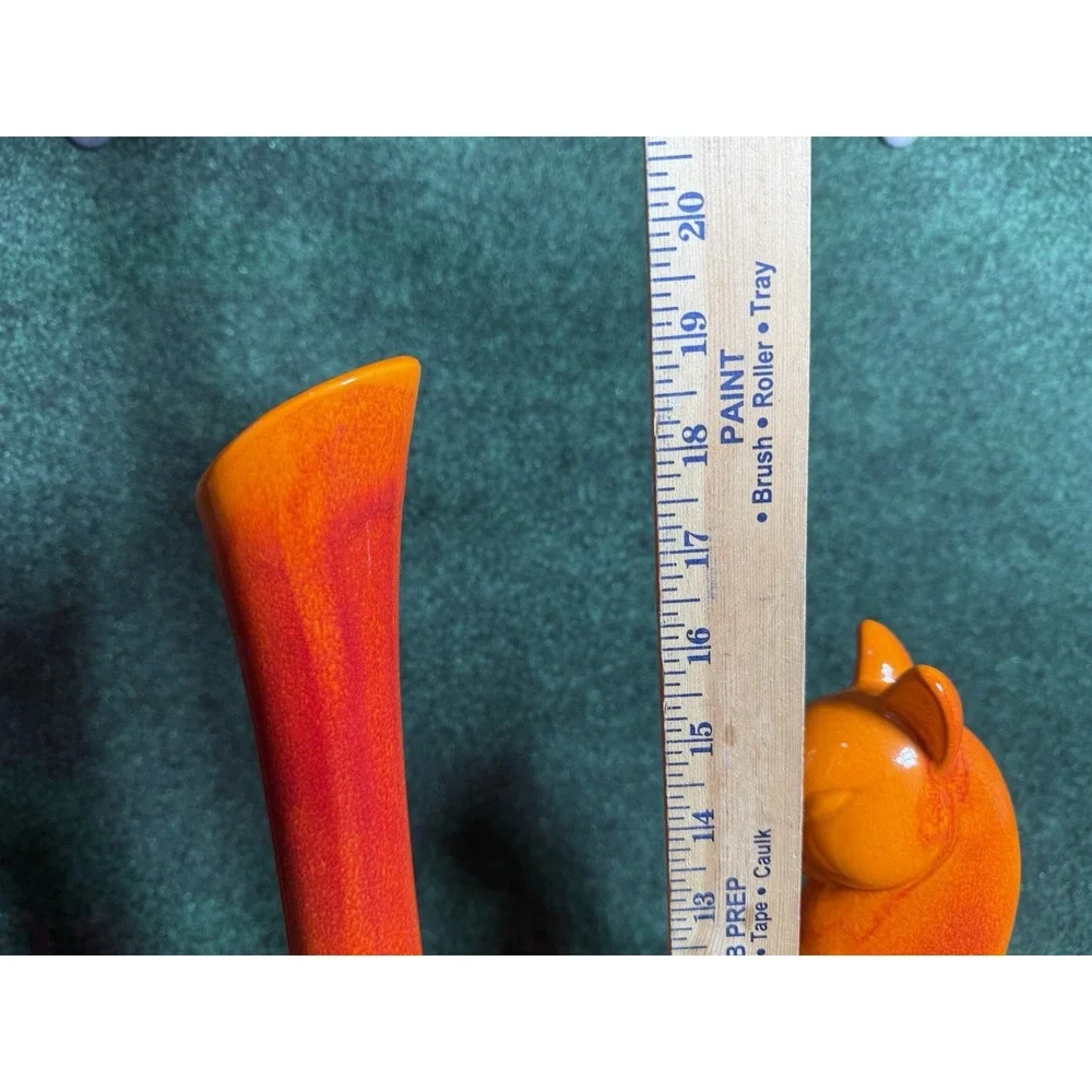 Royal‎ Haeger MCM Pottery Orange Winking Cat Statue + Vase Green Eye Figurine